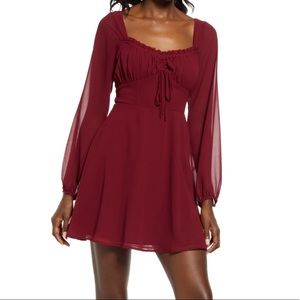 Lulus Lovely Day long sleeve chiffon mini dress